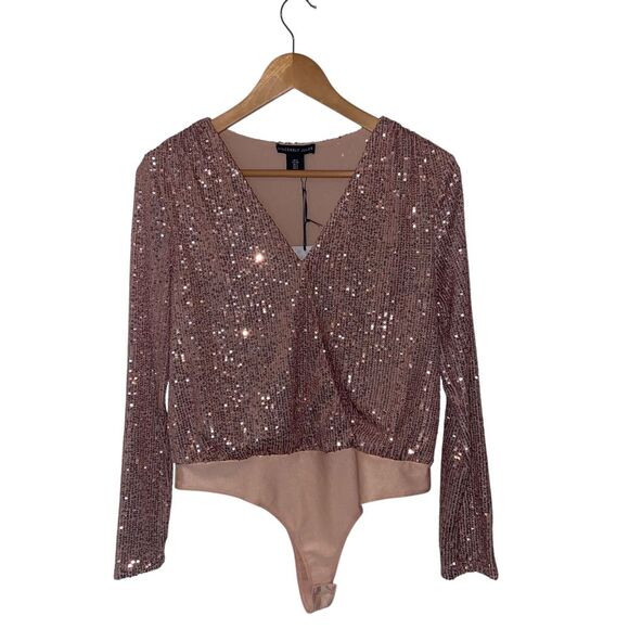 Sincerely Jules NWT Rose Gold Sequin Bodysuit‎ Long Sleeve Evening Formal Size S - Picture 1 of 9